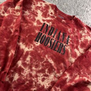 Indiana Hoosiers Sweatshirt Womens Medium Red White Black Acid Wash Tie Dye Crew